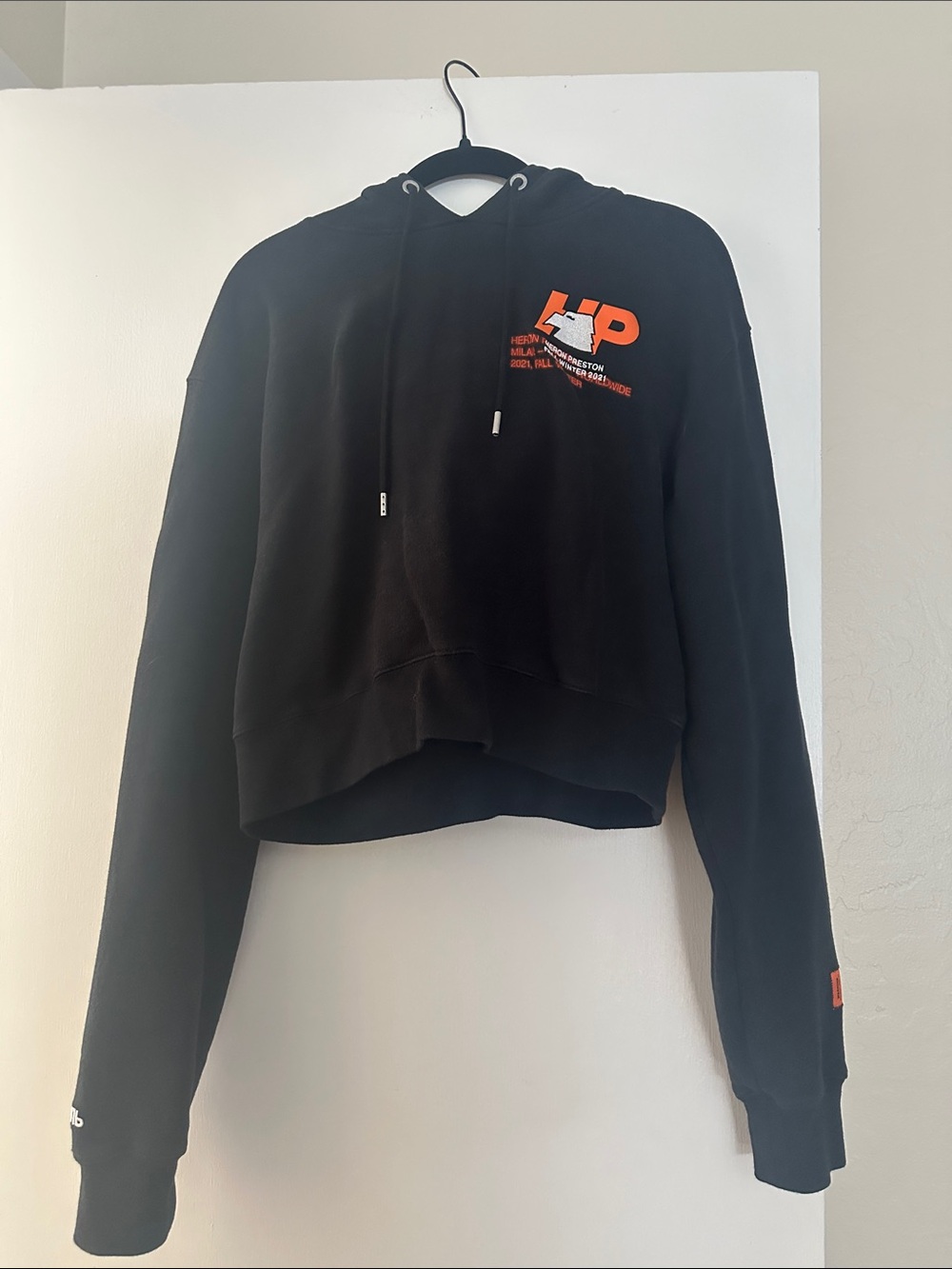 Black Heron Preston Split Hoodie Cropped with Orange Logo